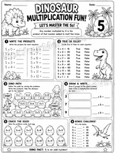 Dinosaur Multiplication Practice Worksheets- PDF Digital