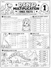 Dinosaur Multiplication Practice Worksheets- PDF Digital