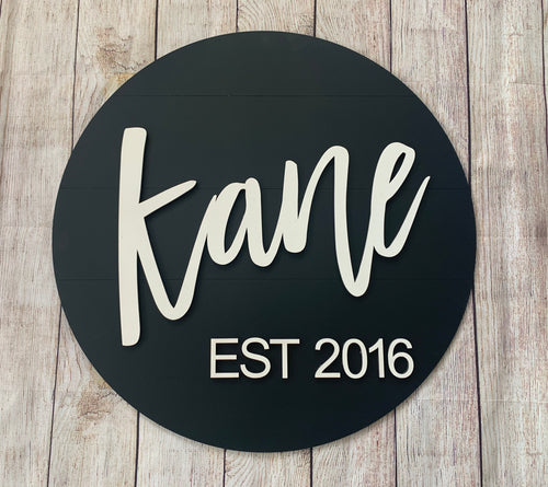 Last Name Est Round Wall Decor Sign- bridal shower gift, house warming gift,farmhouse wall decor, l