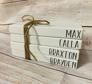 Wooden Book Stack, Name Books, Farmhouse Book Stacks- personalized gift set, bridal shower couple gift, wooden books